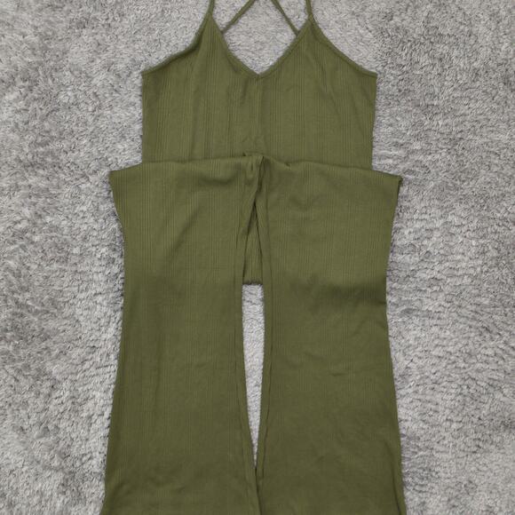 NEW Aerie Women's Size XL Jumpsuit Dress Green Long Casual Cotton V Neck Solid - Picture 3 of 8